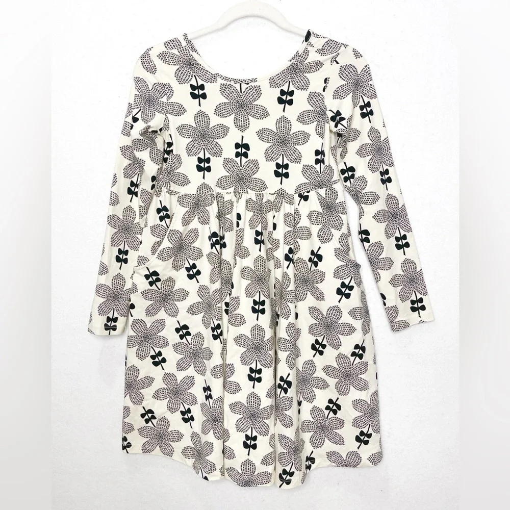 Hanna Andersson Super Twirl Celebration Dress Floral Ecru Black Size 12 Pockets - Picture 2 of 7